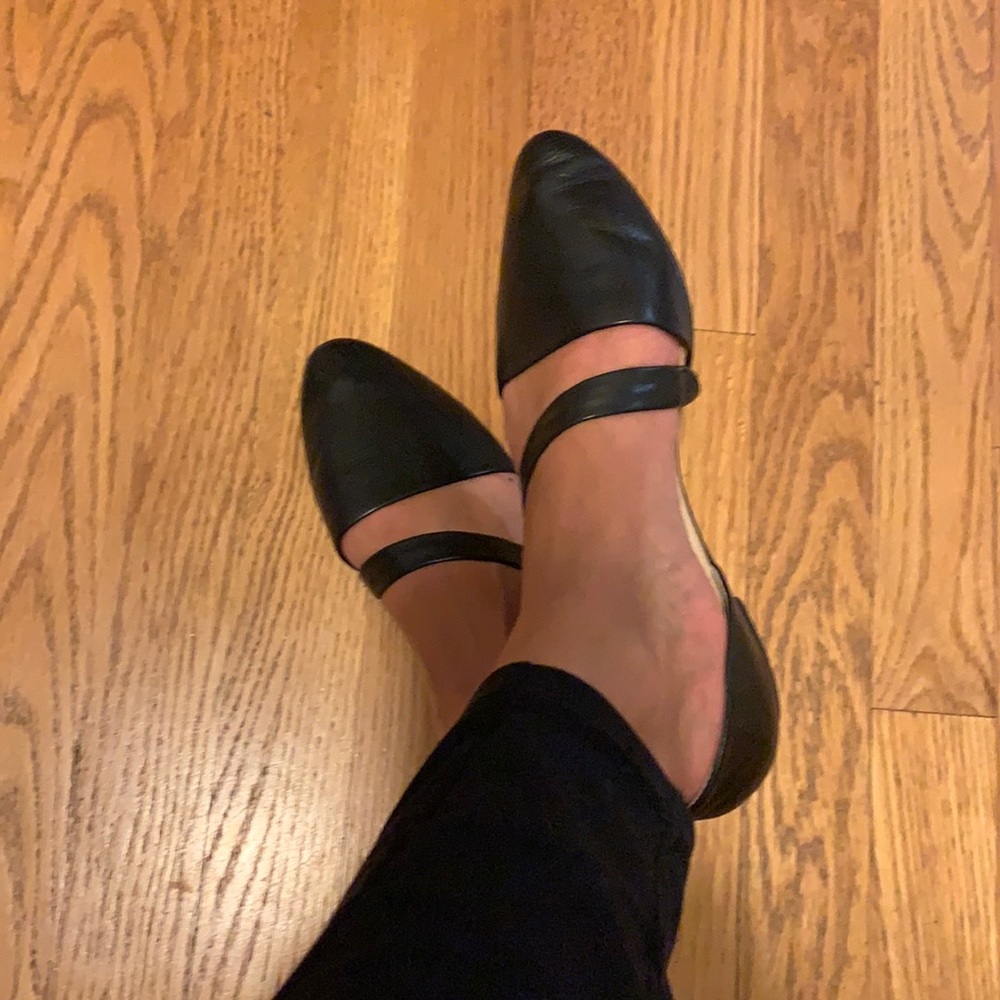 Black leather flats